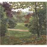 Fischbein "Parklandschaft", Öl/Lw., undeutlich sign. u.r., 55x55,5 cm, Rahmen leichtbeschädigt