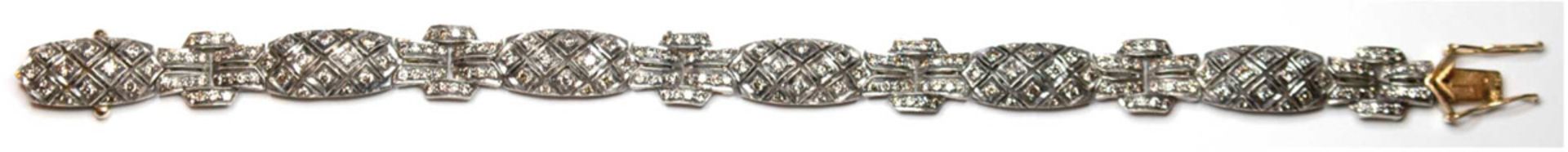 Armband im Art-Deco-Stil, 750er Gold und Silber, Brillanten 3,3 ct., Länge ca. 19 cm,Breite ca. 1,