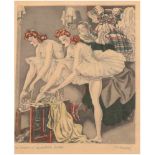 "Die Balletteuse", aquarellierter Druck, undeutl. sign. u.r. und bez. u.l., 35,5x26 cm,