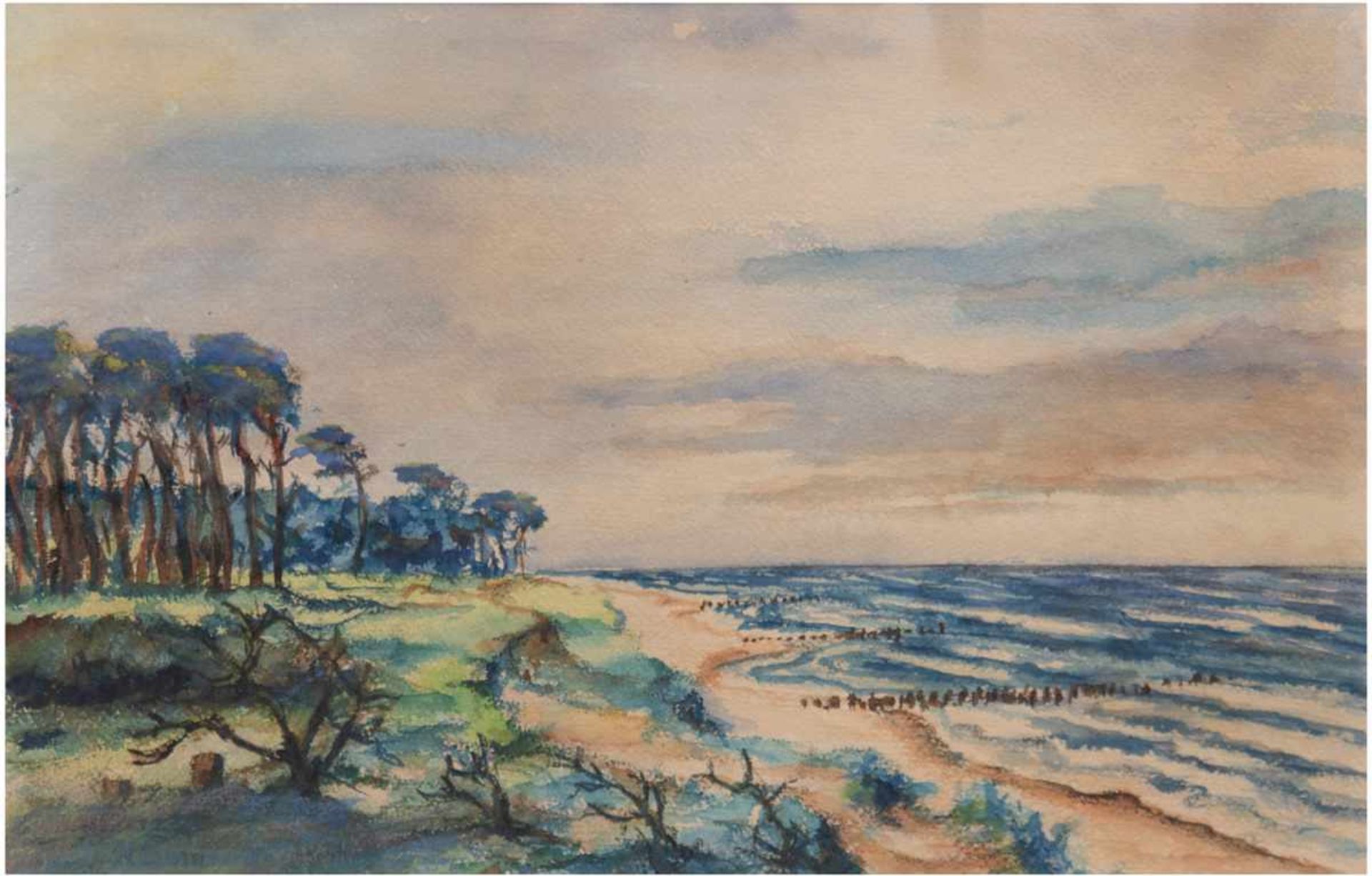 Bamberg, Katharina (1873-1966 Stralsund) "Rügener Küste", Aquarell, sign. u.l., 28,5x39cm, hinter