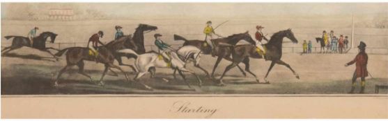 Pollard, James (1792-1867) "Starting", Aquatintaradierung, 13,5x36,5 cm, Blatt 20x44,5 cm,hinter