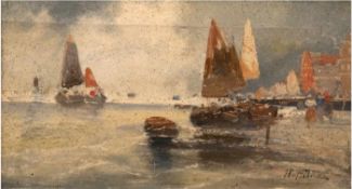 Fabre, Henri (1880-1950) "Segelboote vor dem Hafen", Öl/Lw., sign. u.r., 20x32 cm, Rahmen