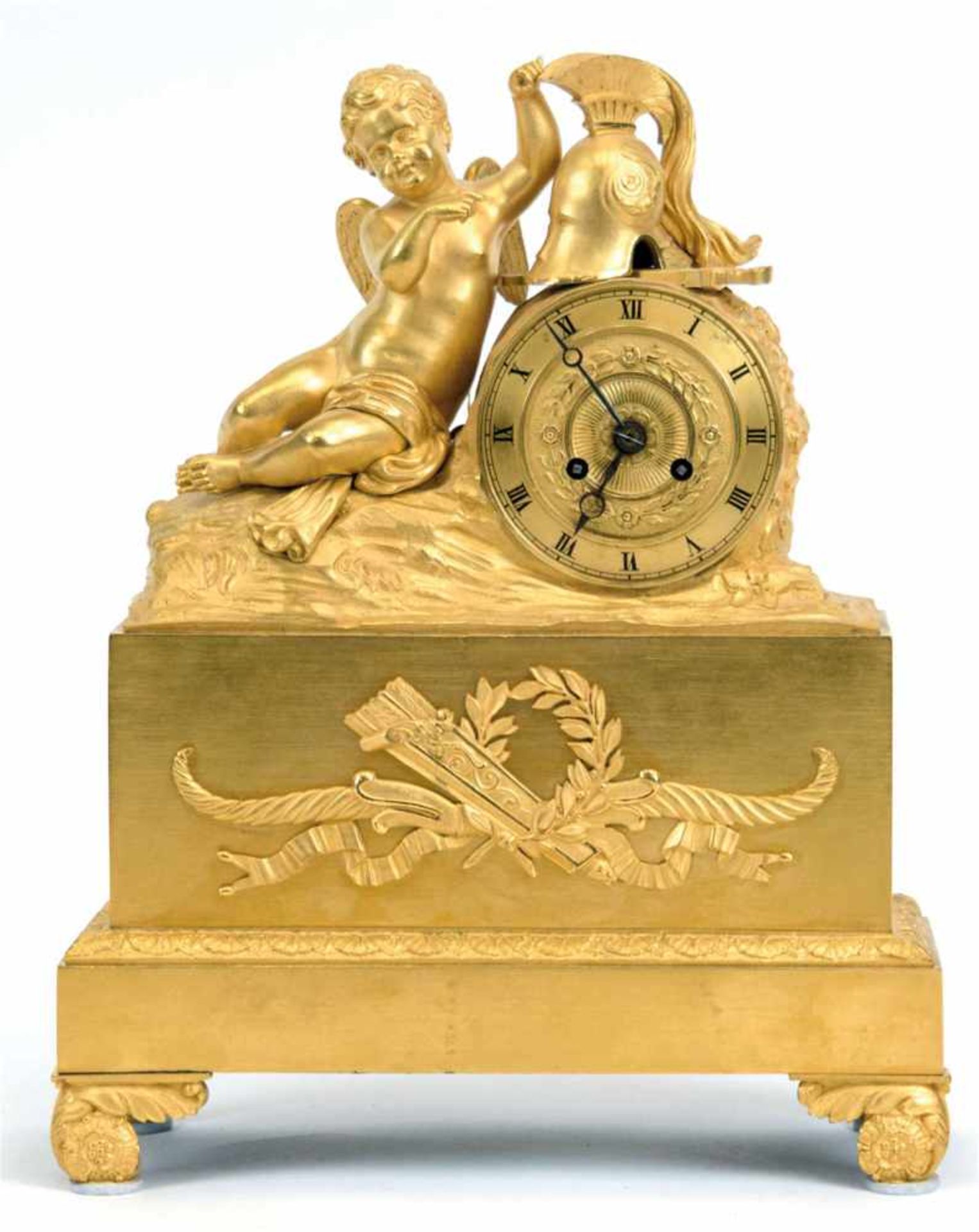 Figuren-Pendule "Amor", um 1830/40, Bronze, feuervergoldet, vollplastische Darstellung vonAmor,