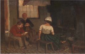 Krings, Hugo (1878-1954 Düsseldorf) "Im Gespräch am Kaminfeuer", Öl/Lw., sign. u.l., 35x47cm, Rahmen