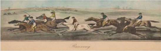 Pollard, James (1792-1867) "Running", Aquatintaradierung, 14x36,5 cm, Blatt 20x44,5 cm,hinter Glas