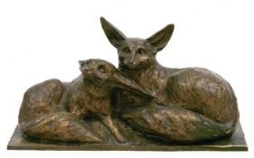 Skulptur "Zwei Wüstenfüchse", Frankreich, Bronze, Cire Perdue, Gorini Freres Edt., sign.Monier,