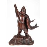 Bronze-Figur "Auf einem Fels stehender Fischer mit seinem Fang", 19. Jh., Bronze, braunpatiniert,