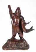 Bronze-Figur "Auf einem Fels stehender Fischer mit seinem Fang", 19. Jh., Bronze, braunpatiniert,