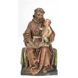 Barock-Figur "Heiliger Franziskus mit Kind", Holz vollplastisch geschnitzt und farbiggefaßt, Alters-