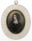 Miniatur "Lola Montez", 20. Jh., Öl/Beinplatte, unleserl. sign. u.r., oval, im ovalenBeinrahmen, 8,