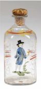 Flasche, Ende 18. Jh., farblos, mit Abriß, achtkantiger Korpus mit polychromer figürlicherund