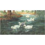 Preis? Armbruster, E. (20. Jh.) "Enten auf dem Weiher", Öl/Lw., sign. und dat. 1931 u.r.,30x51 cm,