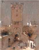 Woelfel, Adelheid (1823-1896) "Altes Rathaus" und "Torturm Frankenstein", Feder/ Aquarellund