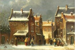 Leickert, Charles (1816 Brüssel-1907 Mainz) "Markttag in einer verschneiten holländischenStadt",
