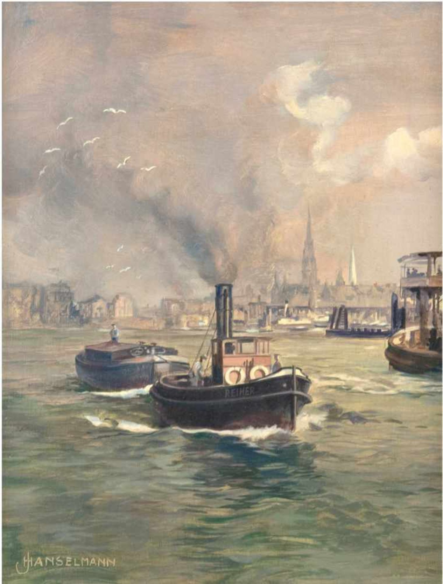 Hanselmann, J. "Hamburger Hafen", Öl/Hartfaser, sign. u.l., 32x26,5 cm, Rahmen