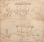 "Entwurf einer Kutsche", Zeichnung, mittig bez. "Dessigne de E.A.Hiller, Hannover", 48x46cm, im