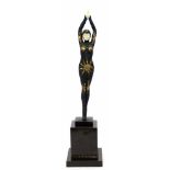 Bronze-Figur im Art Deco-Stil "Tänzerin mit erhobenen Armen", Nachguß 20. Jh., schwarz,gold und
