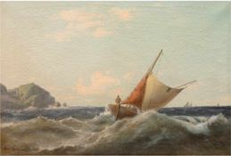 Schmidt, A. "Fischerboot vor der Küste", Öl/Lw., undeutl. sign. u.l. und dat. 1886, 33x48cm, Rahmen