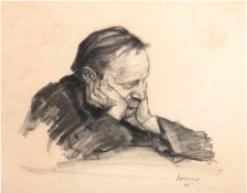Bremer, Hans (1885 Berlin- 1959 Berlin) "Porträt eines sinnender Mannes", Bleistift/Kohle,signiert