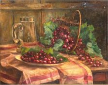 Beylen, S. v. (um 1900) "Stilleben mit Krug und Weintrauben", Öl/Lw., signiert u.r.,