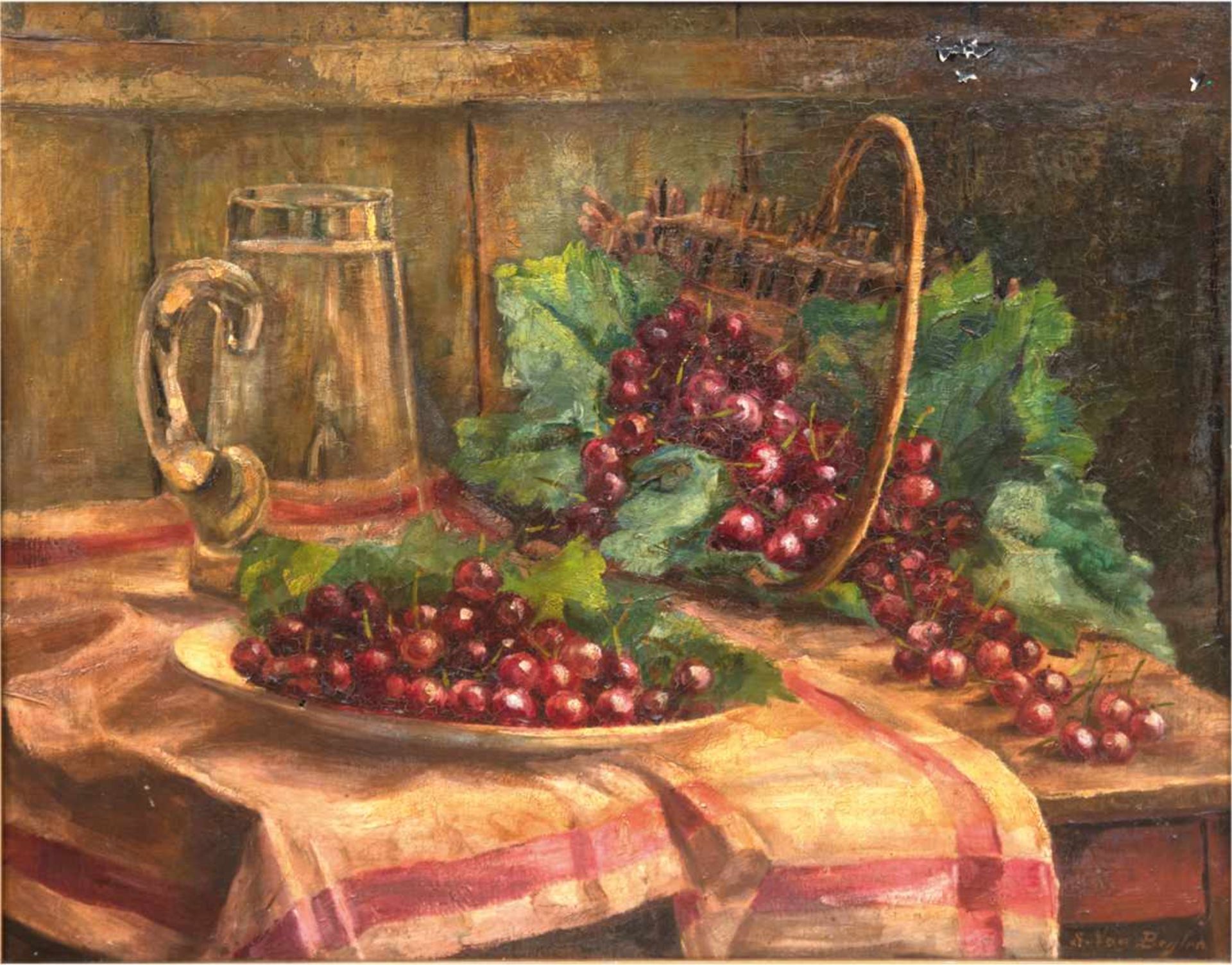 Beylen, S. v. (um 1900) "Stilleben mit Krug und Weintrauben", Öl/Lw., signiert u.r.,