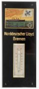 Thermometer "Norddeutscher Lloyd Bremen", mit Quecksilbersäule, verglast, 30x12x2 cm