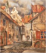 Kaumina, A. (20. Jh.) "Historisches Stadtviertel", Aquarell, signiert und datiert (19)79u.l.,