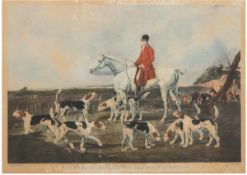 "The Earl of Darlinoton and his Fox hounds", englischer kolorierter Stich, etwasstockfleckig,