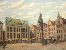 Clausing, C. (20. Jh.) "Markttag in Bremen", Öl/Lw., sign. u. und dat. '46, 93x125 cm,Rahmen