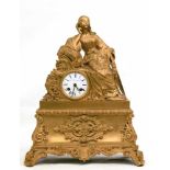 Pendule, Frankreich um 1850, Bronze, feuervergoldet, Figur einer jungen Frau mit Harfeals Bekrönung,