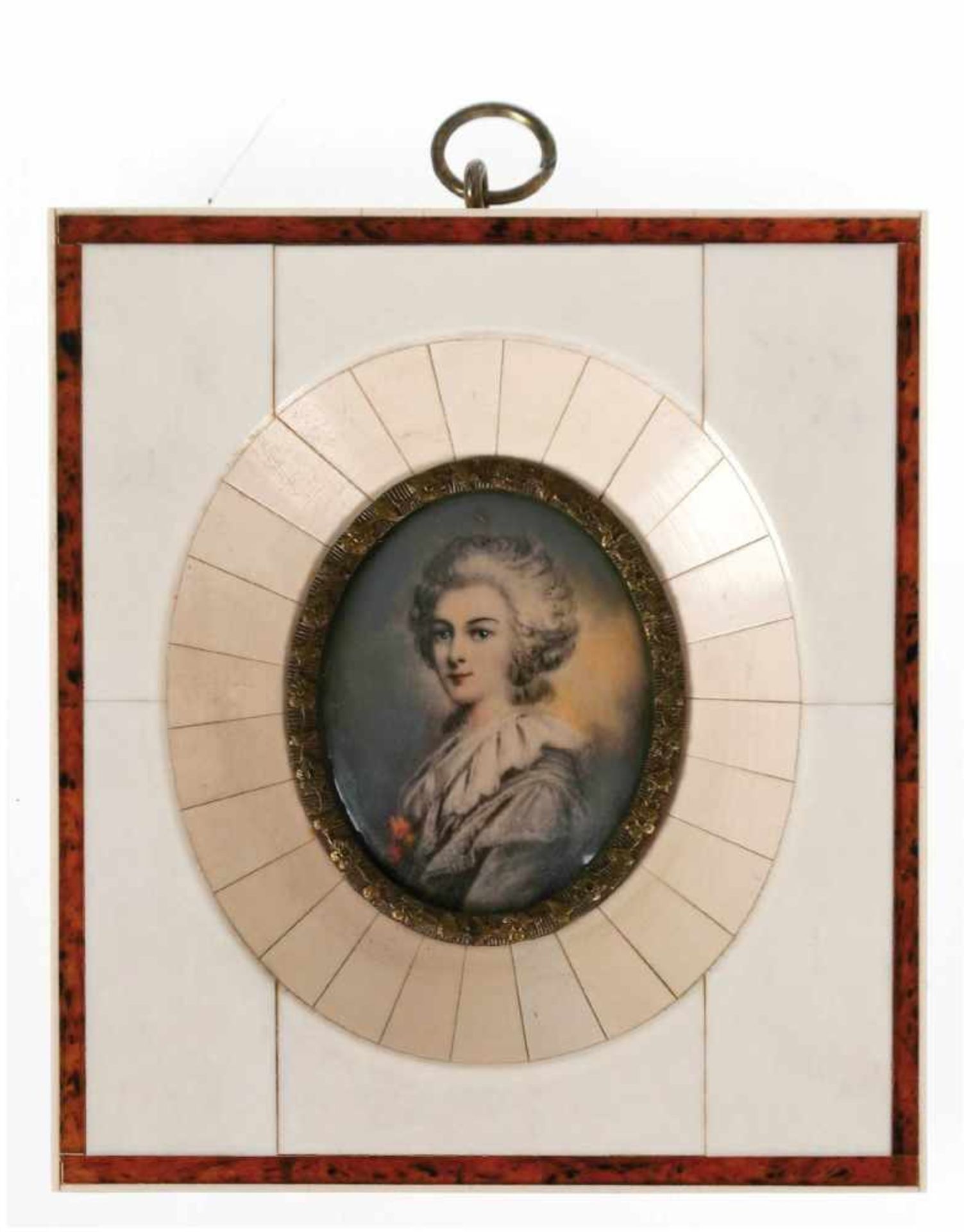 Miniatur "Marie Antoinette", 20. Jh., Öl/Beinplatte, oval. im Beinrahmen, 4,8x3,8 cm,ges.10,5x9,5