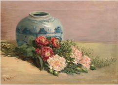 Haberer, Oscar (1867 Offenburg-1932 Berlin Wilmersdorf) "Stilleben mit Blumenstrauß vorVase", Öl/