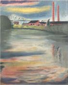 Manke, Werner "Die Stadt hinter dem Wasser", Öl/Lw., rücks. sign. auf Keilrahmen bez.,100x81 cm,