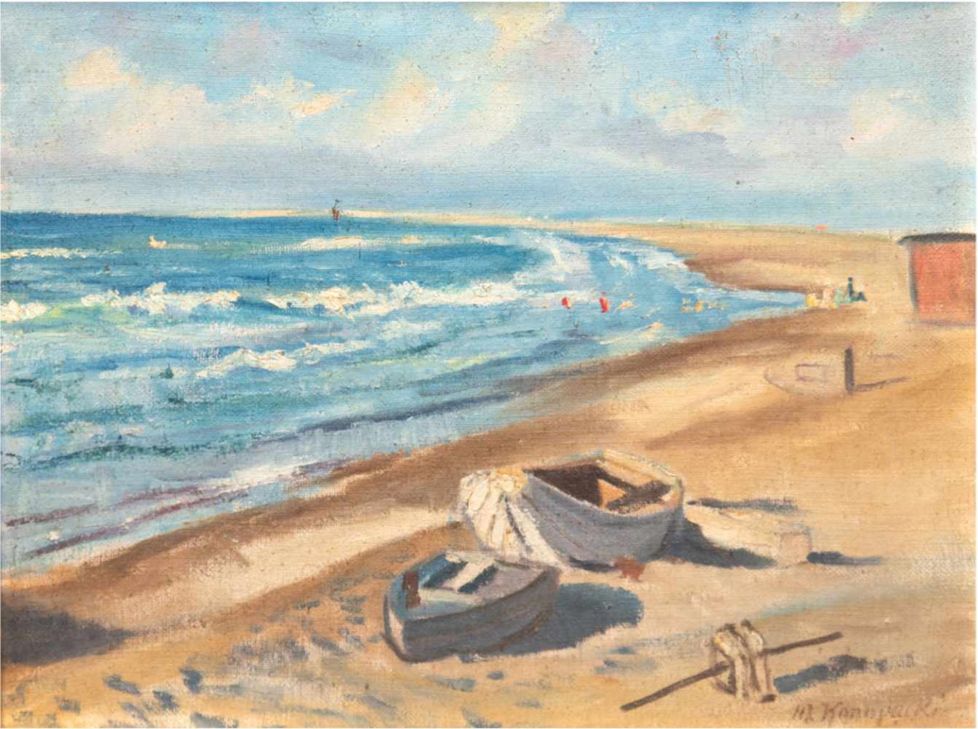 Konopacki, Martin (1891-?) "Boote am Ostseestrand", Öl/Lw., sign. u.r., 53x66 cm, Rahmen