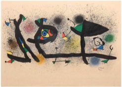 Miro, Joan (1893-1983) "Abstrakte Komposition", Litho, in der Platte sign. u.r., 54x76 cm,hinter