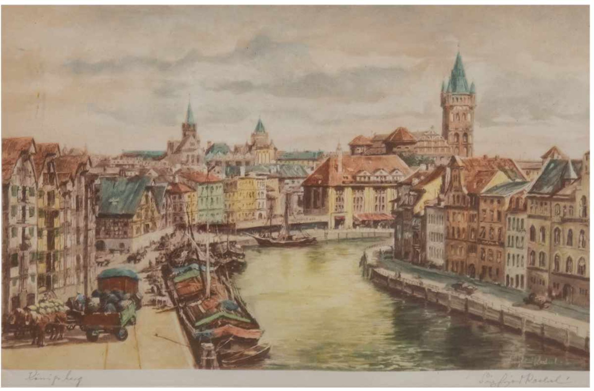 "Königsberg", Farbdruck, in der Platte und handsigniert "Sigfrid Rodulin" r.u., Ortsbez.l.u.,