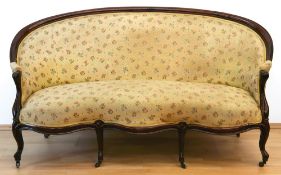 Louis-Philippe-Sofa, um 1860, Mahagoni, geschwungene Beine auf Rollen, Zarge geschweift,94x183x80