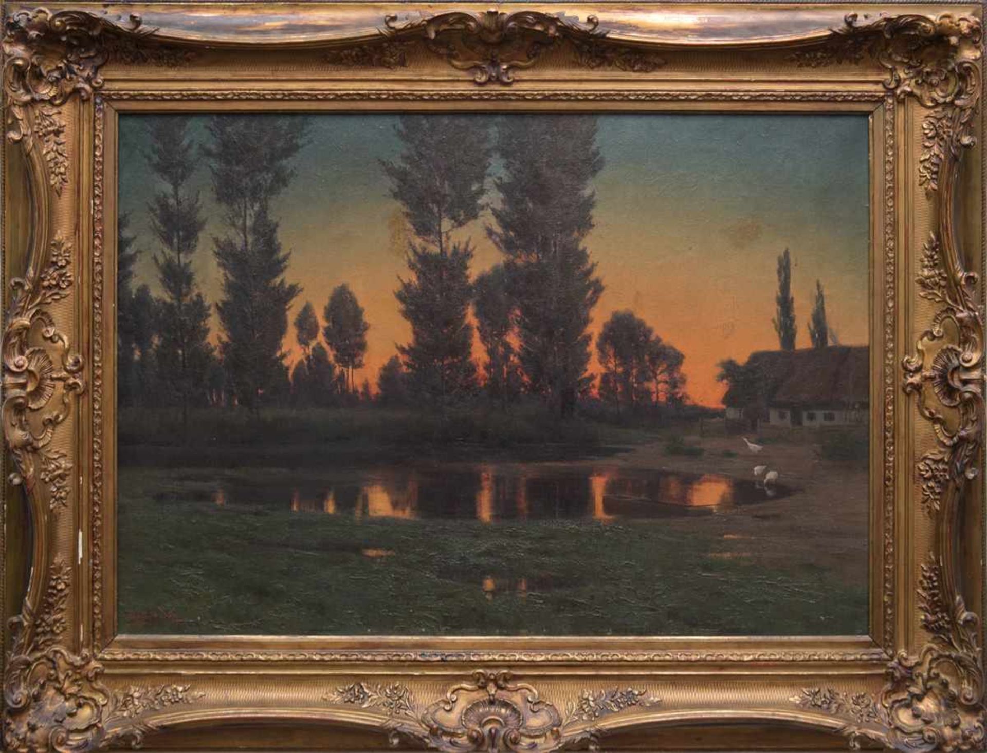 Wex, Adalbert (1867 München-1932 ebenda) "Abendstimmung", Öl/Lw., sign. u.l., 71x100 cm,Rahmen ( - Bild 2 aus 2