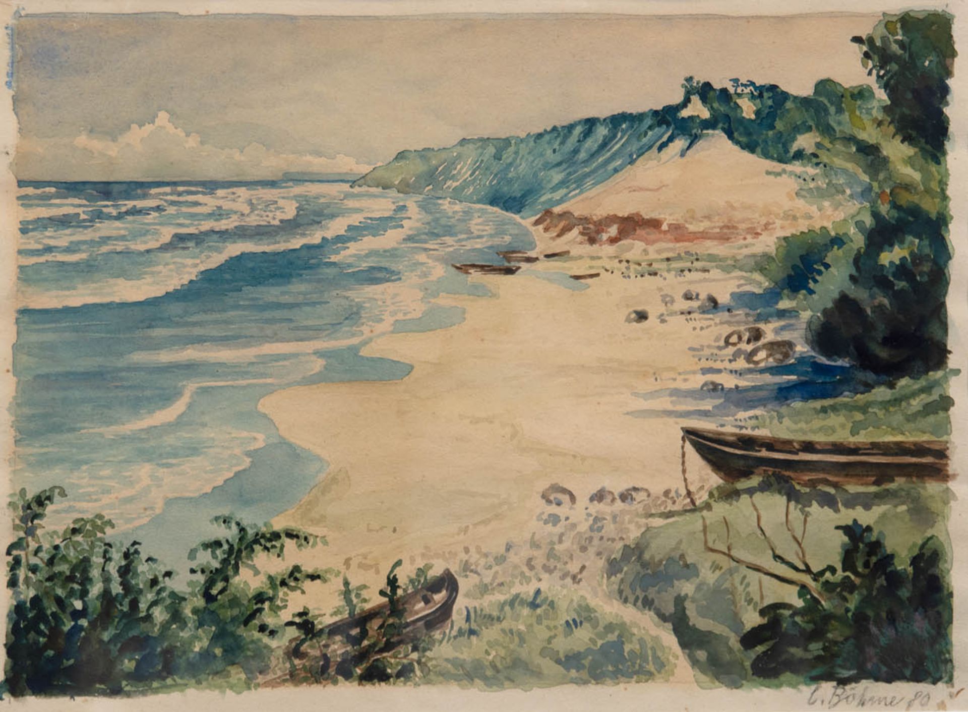 Böhme, Christa (1940 Berlin-1991 ebd.) "Küste von Hiddensee", Aquarell, sign. u. dat. '80u.r., 21x29