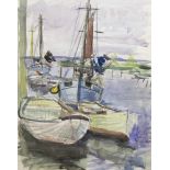 Wrage, Hans (1921 Hamburg-2012 Hamburg) "Boote im Hafen", Aquarell, sign. u. dat. '66u.r., Blatt