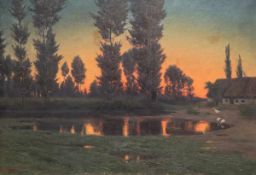 Wex, Adalbert (1867 München-1932 ebenda) "Abendstimmung", Öl/Lw., sign. u.l., 71x100 cm,Rahmen (