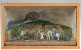 Diorama "Bauern bei der Feldarbeit", mit flachen Zinnfiguren, feine, detaillierteBemalung, 115x15x25