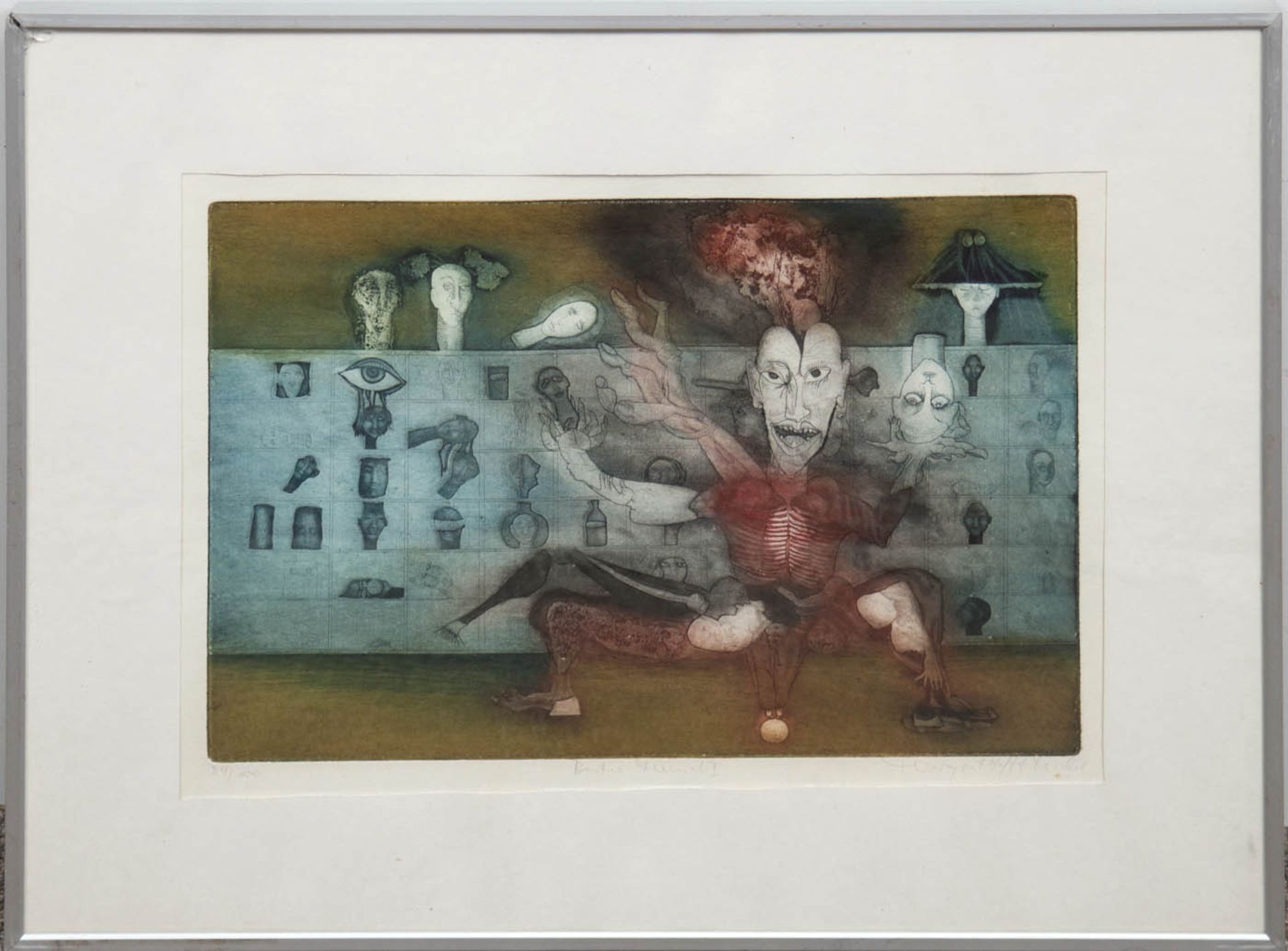 Hefft-Michel, Margritt (1943) "Auf dem Fest", Farbradierung, sign. u.r., 33/100, 24x34 cm,hinter
