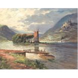 Rüschhoff, Gustav (1886 Neuwied-1947 Neuwied) "Binger Rheinlandschaft mit Mäuseturminsel",Öl/Hf.,