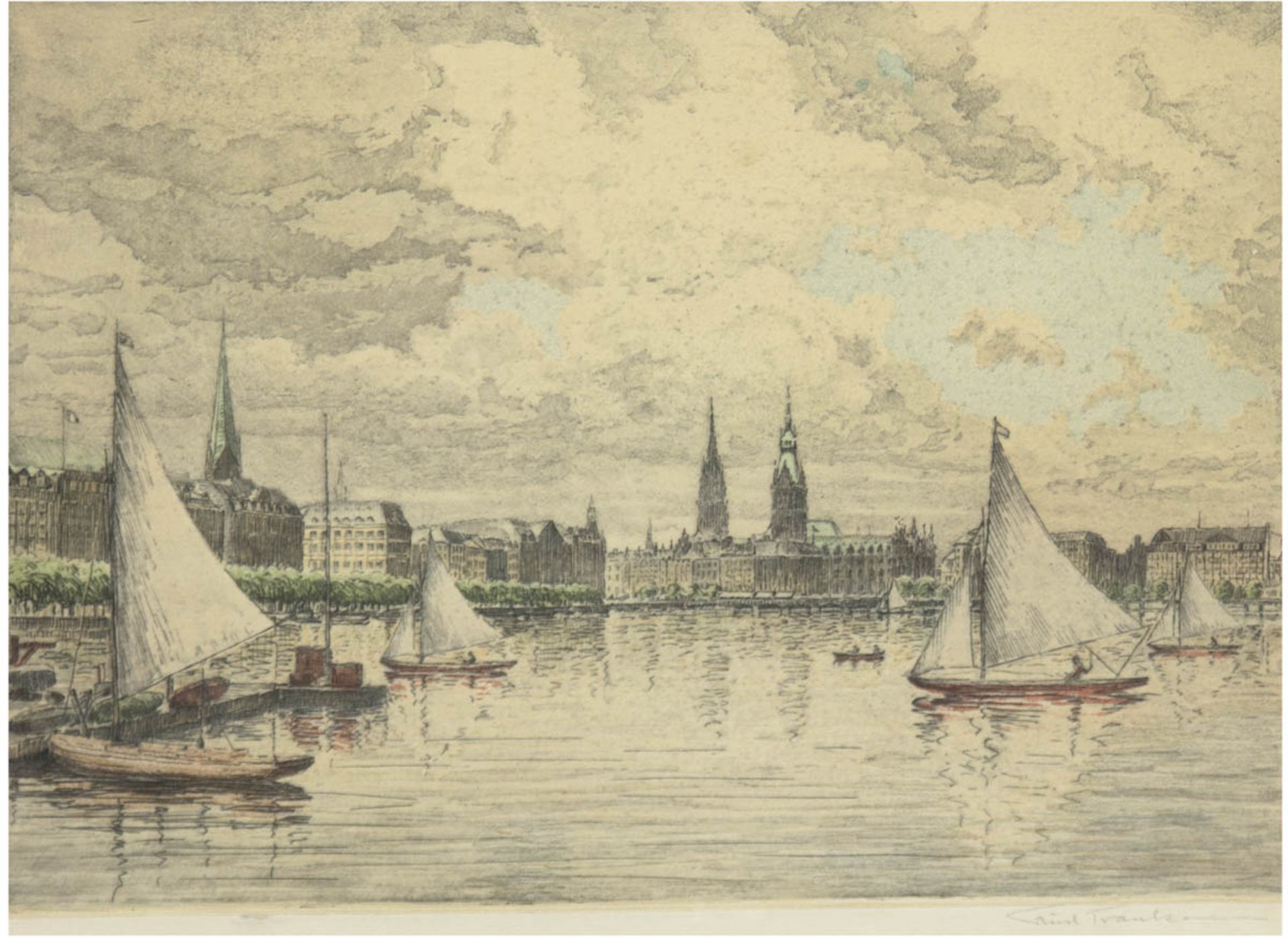 Traulsen, Friedrich (1887 Flensburg-1979 Witzave) "Hamburg - Seglerfreuden auf derAlster",