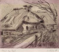 Schulze, H. (DDR-Künstler) "Haus am Darß", Federzeichnung, sign. u.r., bez. u.l., 10x12,5cm,