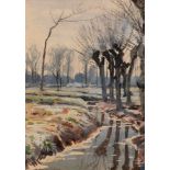 Wansleben, Arthur (1861 Krefeld-1917 Düsseldorf) "Bachlauf mit Weiden", Aquarell, sign.u.l., 23x16