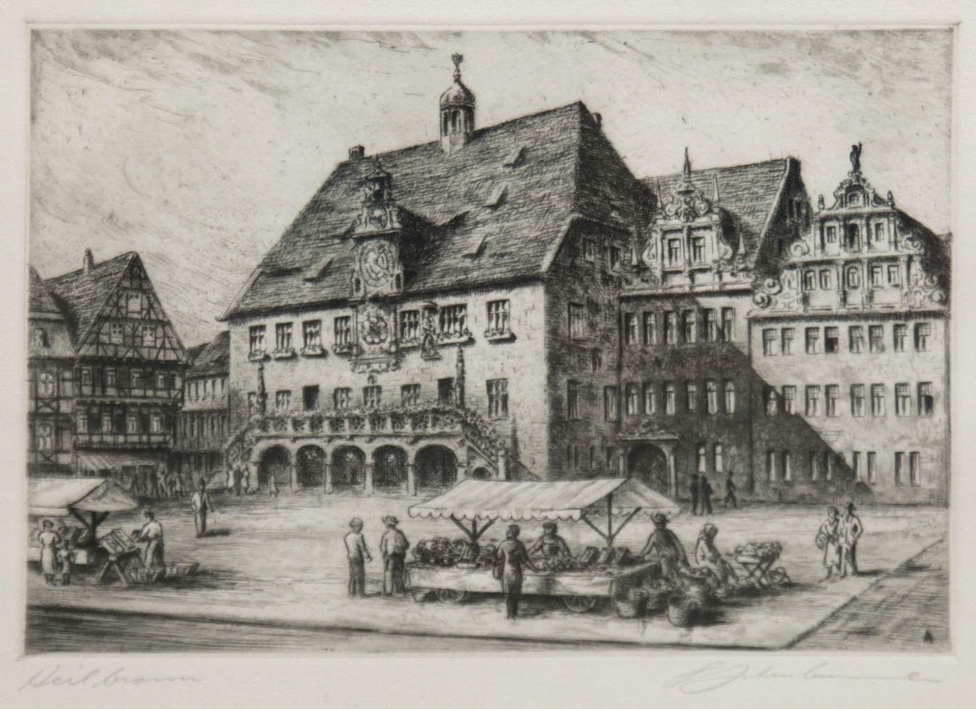 "Heilbronn", Radierung, undeutl. sign. u.r. und bez. u.l., 20x26,5 cm, hinter Glas undRahmen - Bild 2 aus 2