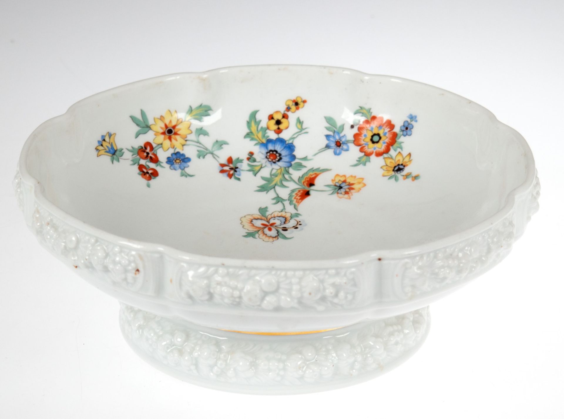 Aufsatz-Schale, Rosenthal, Maria, Modell von Ph. Rosenthal, polychromer Blumendekor, Fußund