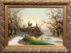 Bredow, Albert (1828 Deutschland -1899 Moskau) "Romantische Winterlandschaft", Öl/Lw.,doubliert,